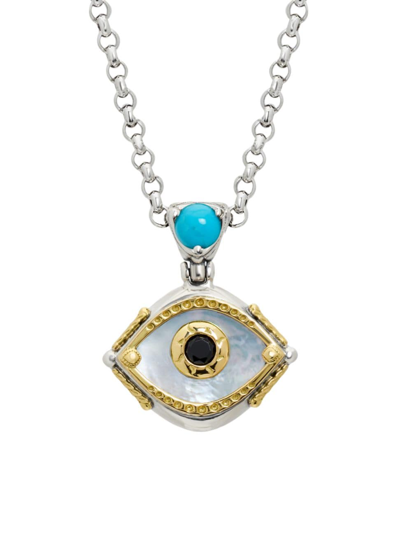 Shop Konstantino Women's Birthstone 18k Gold, Sterling Silver & Multi-stone December Evil Eye Pendant