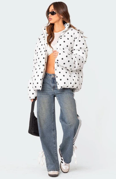 Shop Edikted Marcey Polka Dot Puffer Jacket In White-and-black