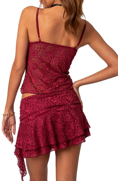 Edikted Women's Crossover Sheer Lace Tank Top In Burgundy