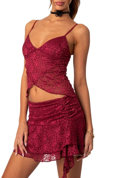 Edikted Women's Crossover Sheer Lace Tank Top In Burgundy
