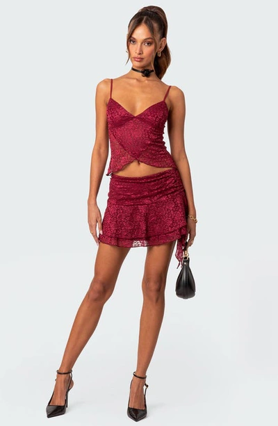 Shop Edikted Ruby Sheer Lace Crop Camisole In Burgundy