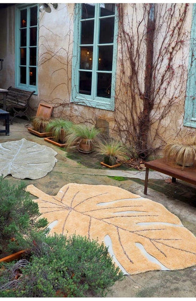 Lorena Canals Monstera Leaf Rug In Honey Soil Brown Olive