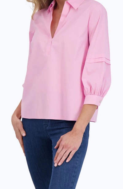 Foxcroft Sanda Cotton Blend Button-up Shirt In Bubblegum