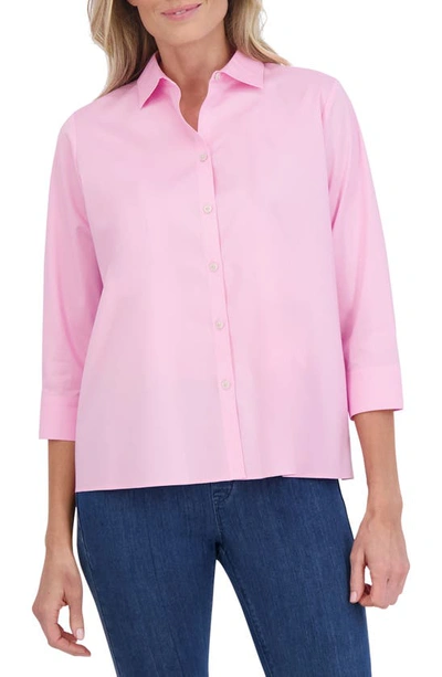 Shop Foxcroft Sanda Cotton Blend Button-up Shirt In Bubblegum