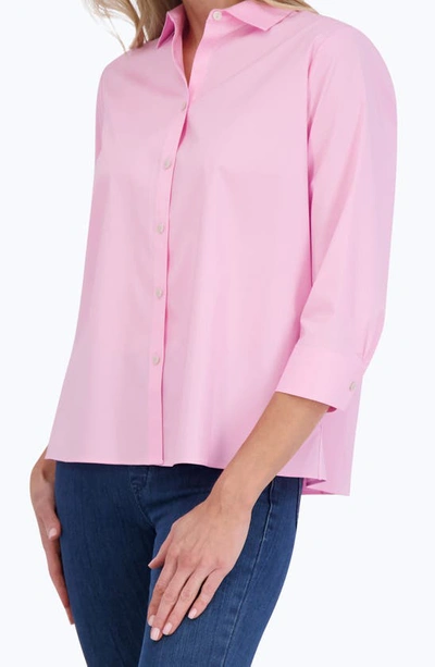 Shop Foxcroft Sanda Cotton Blend Button-up Shirt In Bubblegum