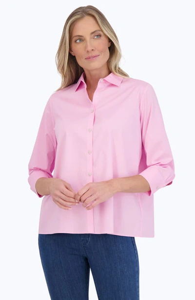 Shop Foxcroft Sanda Cotton Blend Button-up Shirt In Bubblegum