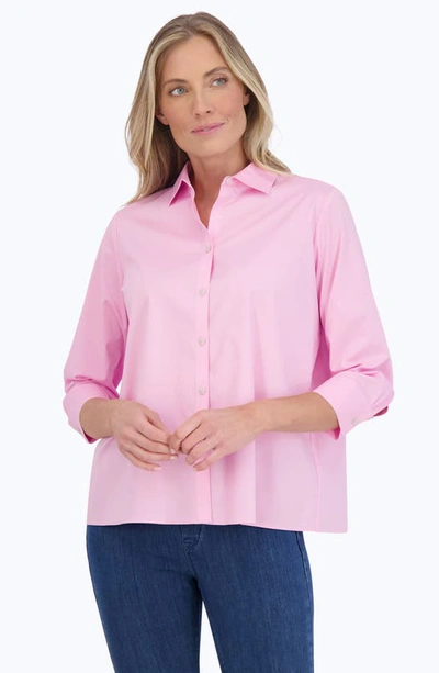 Foxcroft Sanda Cotton Blend Button-up Shirt In Bubblegum