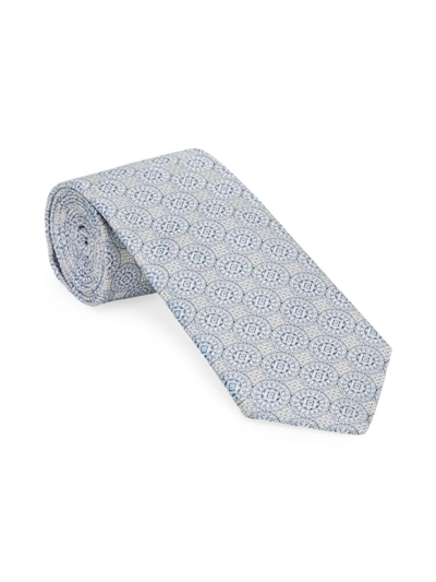 Shop Brunello Cucinelli Men's Silk Tie With Geometric Design In Pearl Grey
