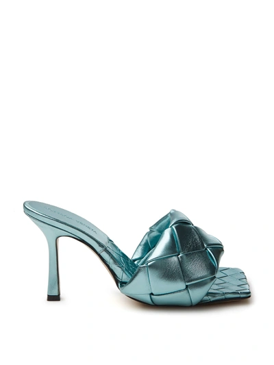 Shop Bottega Veneta Light Blue Metal Mule 'lido' Women's Sandal