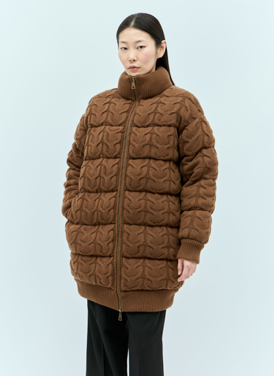 Shop Max Mara Wool And Cashmere Down Jacket In Brown