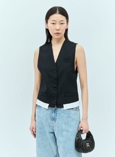 Shop Miu Miu Single-breasted Pinstripe Vest In Navy