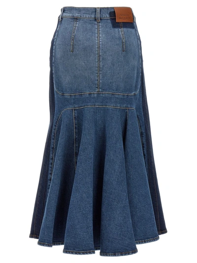 Shop Alexander Mcqueen Denim Skirt In Blue