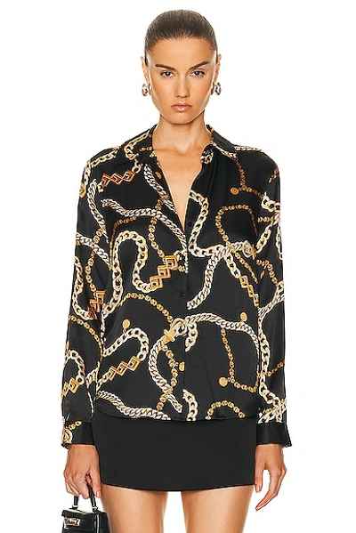 Shop L Agence Tyler Blouse In Black & Gold Chain