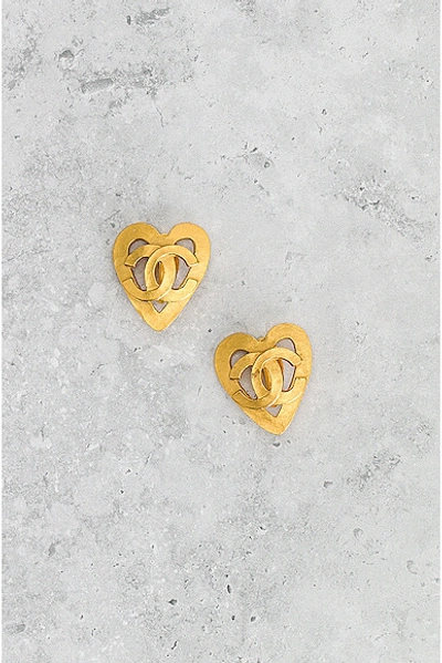 CHANEL Pre-owned Coco Mark Heart Earrings In Gold