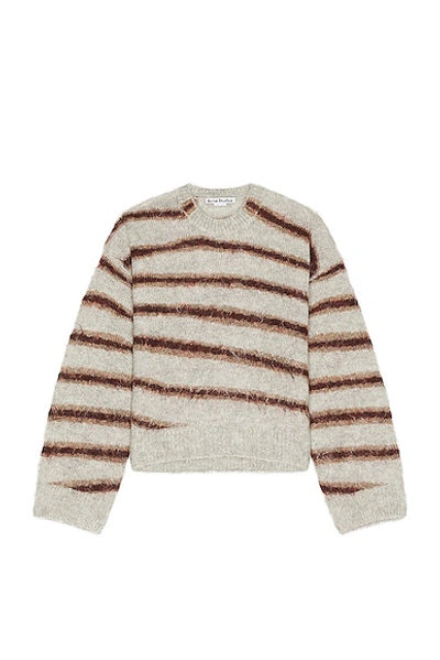 Shop Acne Studios Striped Sweater In Grey Melange & Burgundy