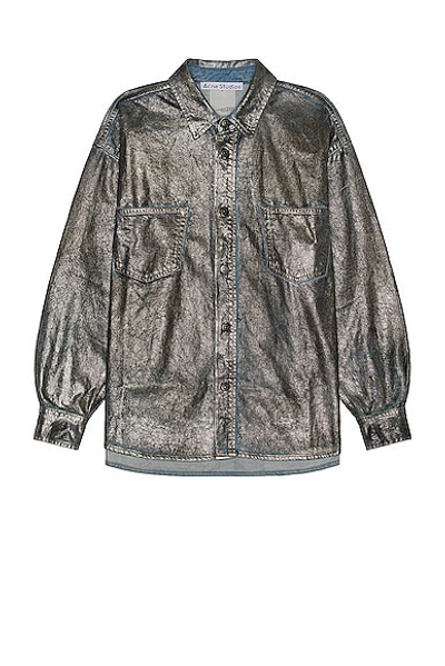 Shop Acne Studios Relaxed Shirt In Silver & Blue