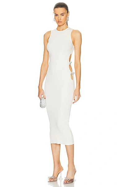Shop Mach & Mach Stretch Knit Midi Dress With Cut Out Crystal Bow Sides In Ivory