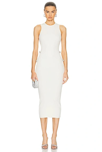Shop Mach & Mach Stretch Knit Midi Dress With Cut Out Crystal Bow Sides In Ivory