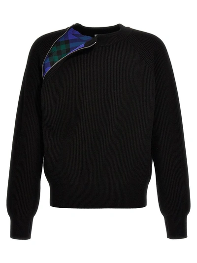 Burberry Wool Pullover With Decorative Zip In Black