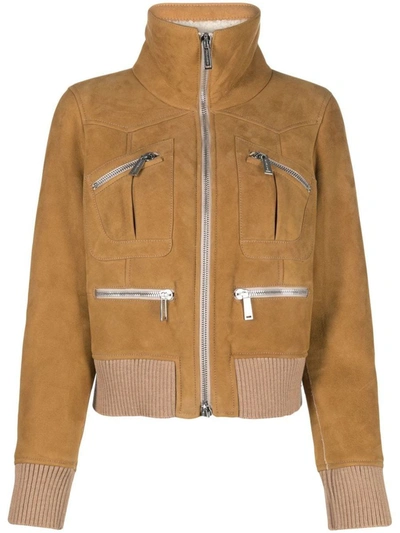 Shop Dsquared2 Ribbed-detail Zipped-up Bomber Jacket
