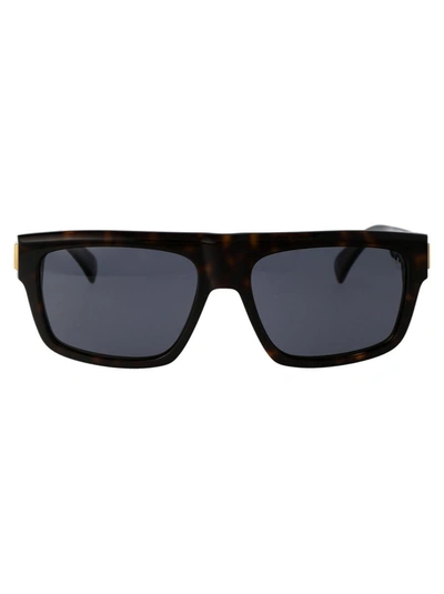 Dunhill Tortoiseshell-effect Rectangle-frame Sunglasses In 002 Black Gold Brown