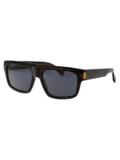 Dunhill Tortoiseshell-effect Rectangle-frame Sunglasses In 002 Black Gold Brown