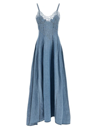 Shop Ermanno Scervino Lace And Denim Dress In Blue