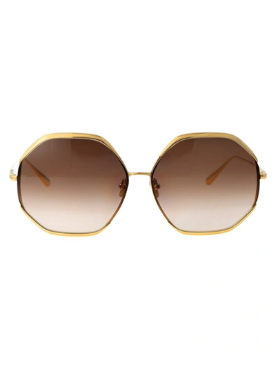 Shop Linda Farrow Sunglasses In Yellowgold/browngrad