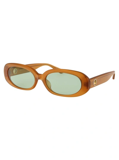 Linda Farrow X Rowen Rose Cara Oval Framed Sunglasses In Honey/yellowgold/green