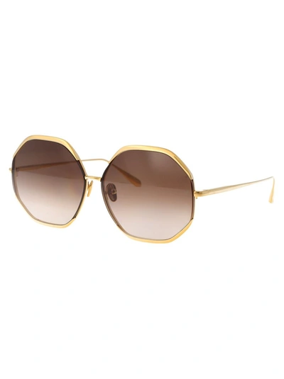 Shop Linda Farrow Sunglasses In Yellowgold/browngrad