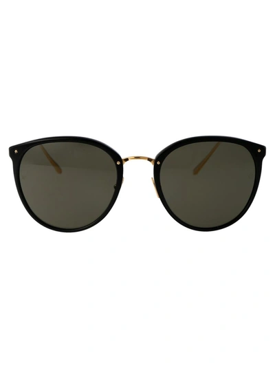 Shop Linda Farrow Sunglasses In Black/yellowgold/grey
