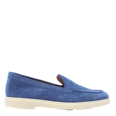 Santoni Almond-toe Suede Loafers In Blue