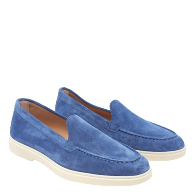 Santoni Almond-toe Suede Loafers In Blue