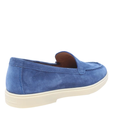 Santoni Almond-toe Suede Loafers In Blue