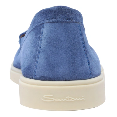 Santoni Almond-toe Suede Loafers In Blue