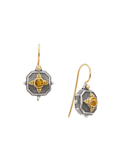 Shop Konstantino Women's Delos 2.0 Star Core 18k Yellow Gold, Sterling Silver, & Yellow Sapphire Drop Earrings