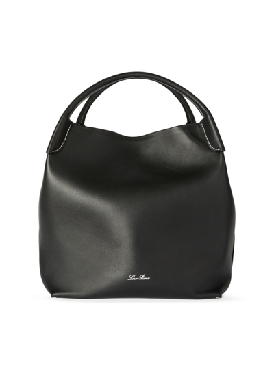 Shop Loro Piana Women's Bale Large Rounded Leather Bag In Black