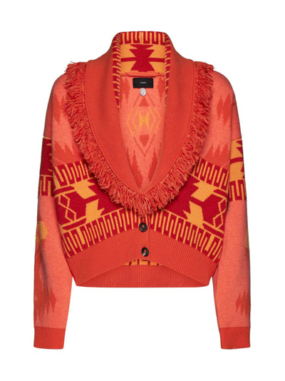 Shop Alanui Icon Jacquard Fringed Detail Cardigan In Orange