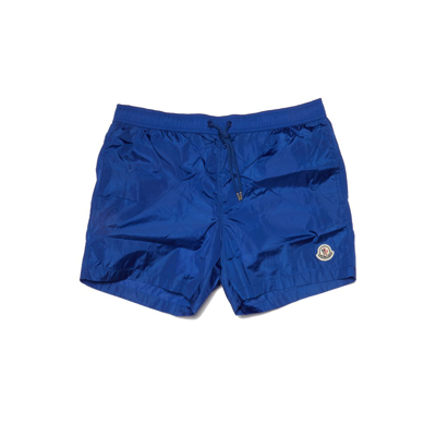 Shop Moncler Logo Patch Drawstring Swim Shorts In Blue