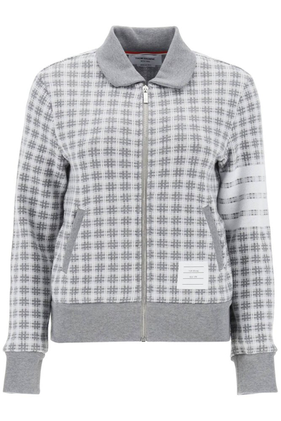 Shop Thom Browne Check Pattern Zipped Cardigan In Multi