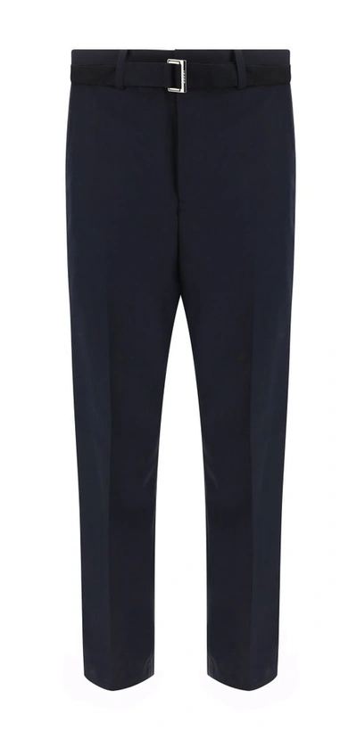 Shop Sacai Belted Tailored Trousers In Navy