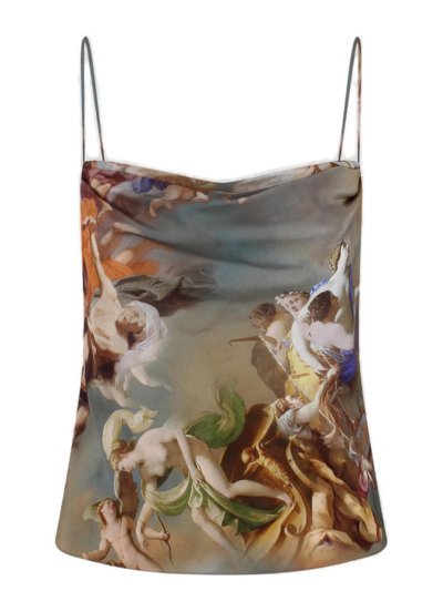 Shop Balmain Sky Printed Cropped Camisole Top In Multi