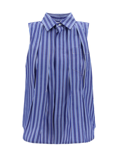 Shop Sacai Striped Flared Hem Sleeveless Shirt In Multi