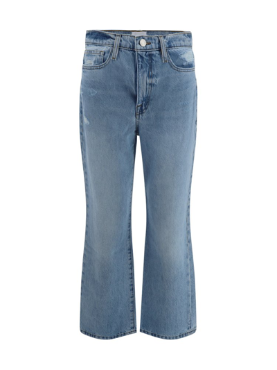 Shop Frame Distressed Cropped Jeans In Blue