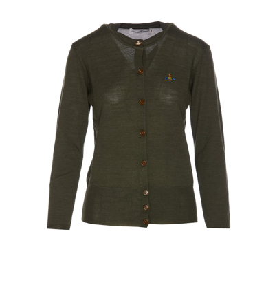 Shop Vivienne Westwood Logo Embroidered Cardigan In Green