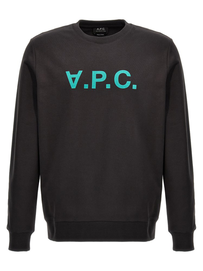 Shop Apc A.p.c. Flocked Logo Printed Crewneck Sweatshirt In Grey