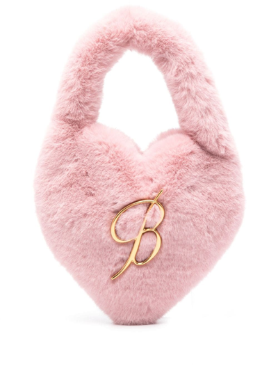 Shop Blumarine Faux Fur Heart Handbag In Pink