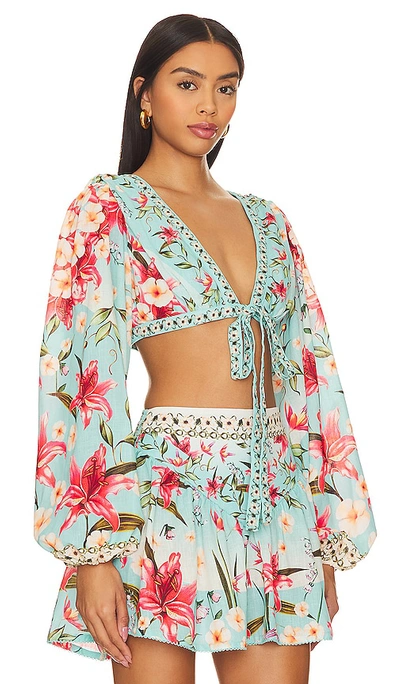 Agua Bendita X Revolve Klemen Tie Front Blouse In Aqua Floral
