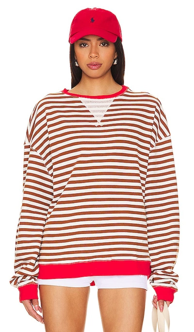 Free People Oversize Stripe Sweatshirt In Coffee Combo