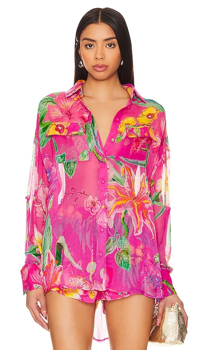 Rococo Sand Megan Button Up Shirt In 粉红碎花